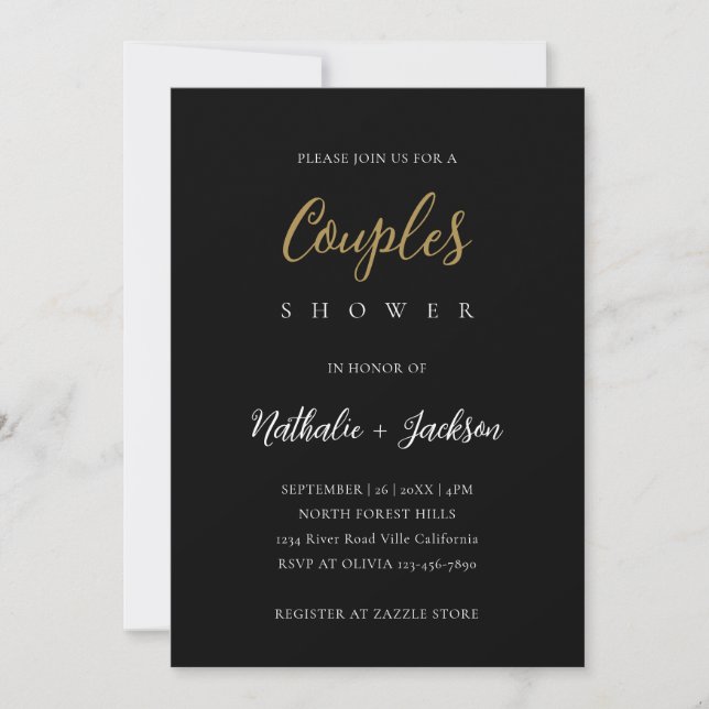 Invitación Elegante Script Black Photo Couples Bridal Shower (Anverso)