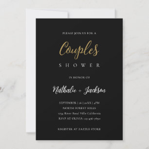 Invitación Elegante Script Black Photo Couples Bridal Shower