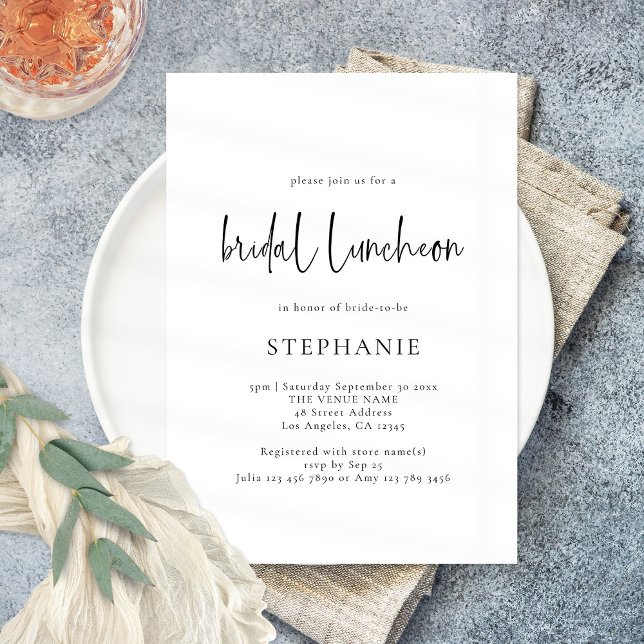 Invitación Elegante Script Black White Bridal Luncheon Shower (Subido por el creador)