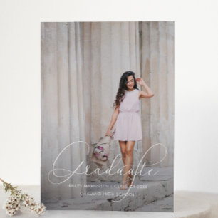 Invitación Elegante Script Blue Gray Photo Graduation Party