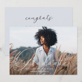 Invitación Elegante Script Blue Gray Photo Graduation Party