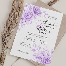 Invitación Elegante Script Boda Morado Acuarela Floral