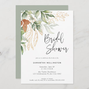 Invitación Elegante Script Botanical Watercolor Bridal Shower