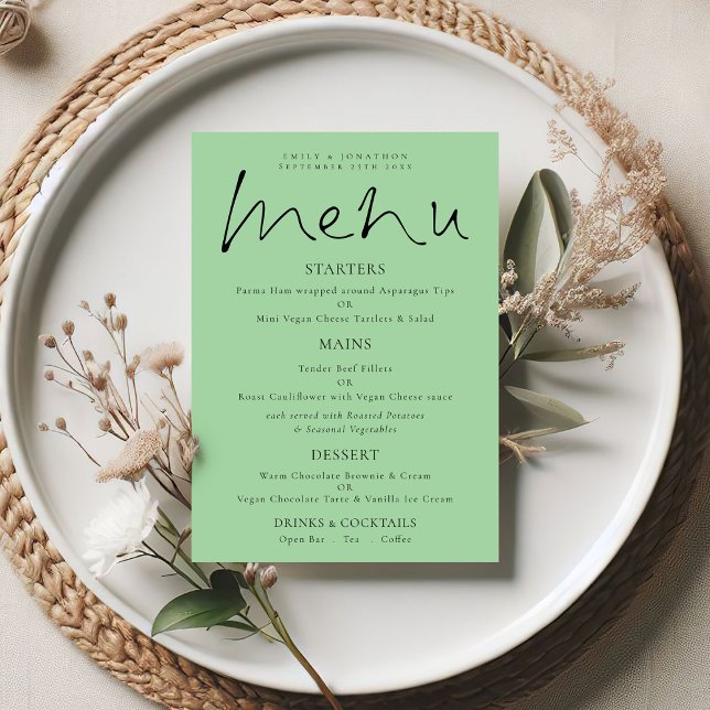 Invitación Elegante Script Celadon Green Boda Menu Card (Subido por el creador)