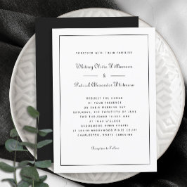 Invitación Elegante Script Clásico Blanco Negro Bodas Formale