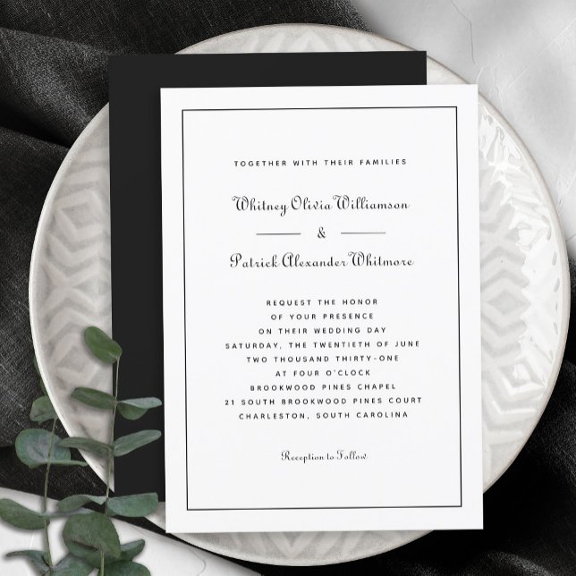 Invitación Elegante Script Clásico Blanco Negro Bodas Formale (Subido por el creador)