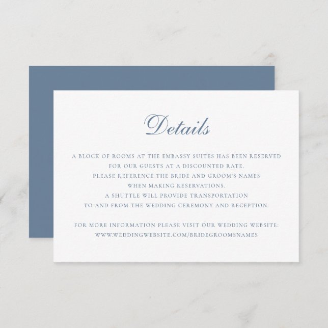 Invitación Elegante Script Clásico Boda Detalles Insertar (Anverso / Reverso)