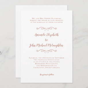Invitación Elegante Script Clásico Boda formal Rosa Oro