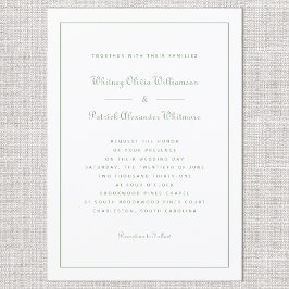Invitación Elegante Script Clásico Bodas Formales Verde Blanc
