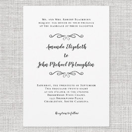 Invitación Elegante Script Clásico Simple Boda formal Negro