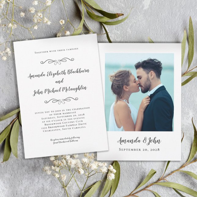 Invitación Elegante Script Custom Wedding Photo Classic Gray (Subido por el creador)