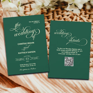 Invitación Elegante Script Detalles del Boda Verde azulado de