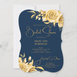 Invitación Elegante Script Dorado Floral Bridal Ducha Marina 