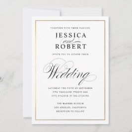 Invitación Elegante Script Faux Gold Border Wedding Invitació