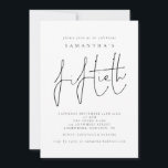 Invitación Elegante Script Fiesta de los 50 Años<br><div class="desc">Elegante Fiesta de 50º Cumpleaños. El cincuenta es un estilo moderno de escritura a mano. Personaliza fácilmente el resto del texto a tu propia persona. Puede cambiar el texto y el fondo a cualquier color que desee a través de la opción Personalizar.</div>