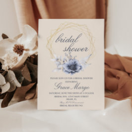 Invitación Elegante Script Floral Azul Beige Bridal Ducha