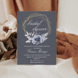 Invitación Elegante Script Floral Blue Bridal Shower