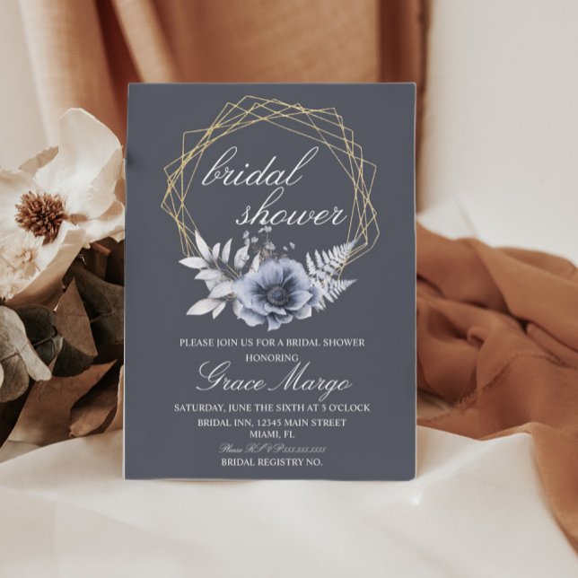 Invitación Elegante Script Floral Blue Bridal Shower (Subido por el creador)
