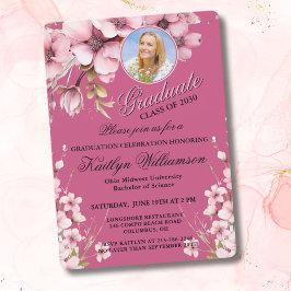 Invitación Elegante Script Foto Partido de Graduación Rosa