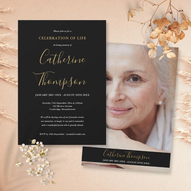 Invitación Elegante Script Funeral Celebración de la Vida Fot (Subido por el creador)