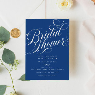 Invitación Elegante Script Marseille Bleu Bridal Shower