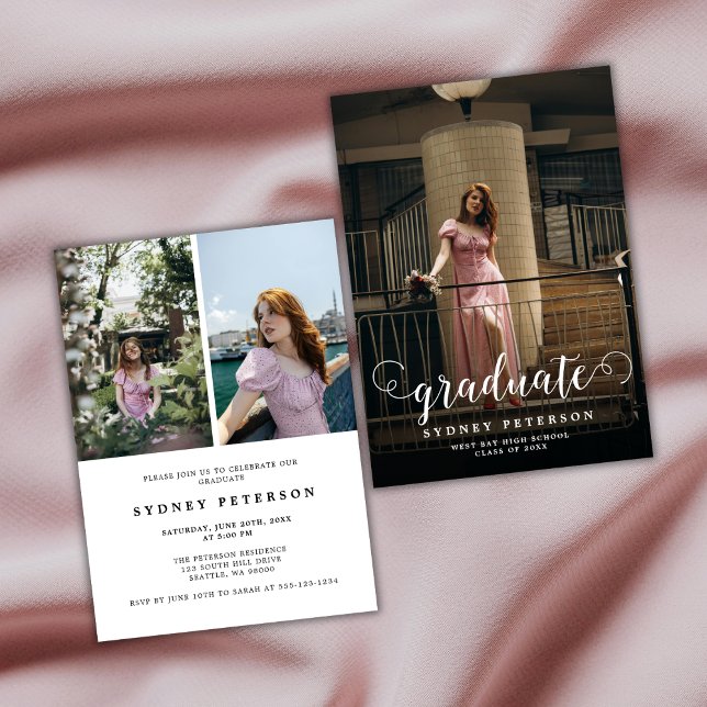 Invitación Elegante Script Moderno 3 Foto Partido de Graduaci (Subido por el creador)