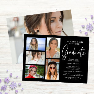 Invitación Elegante Script Multi Photo Graduation Party