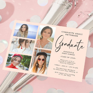 Invitación Elegante Script Multi Photo Graduation Party