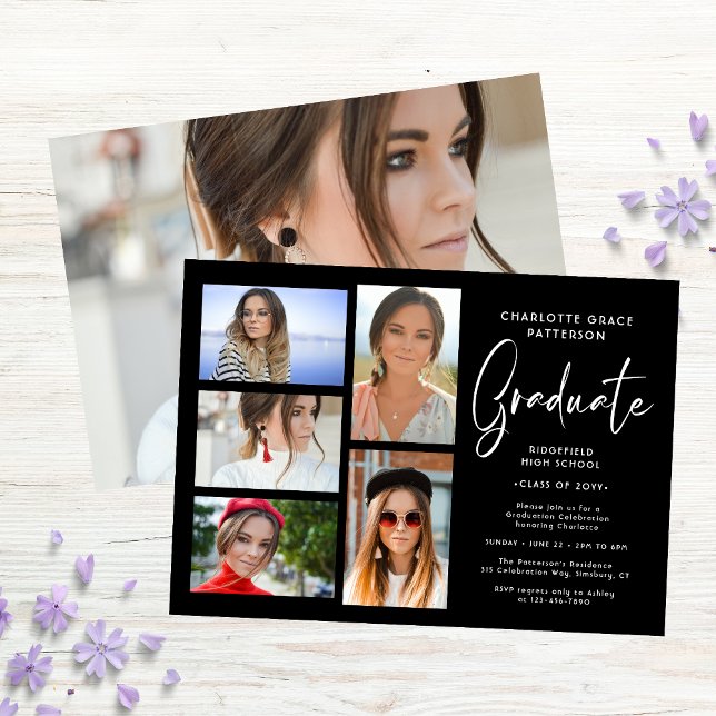 Invitación Elegante Script Multi Photo Graduation Party (Subido por el creador)