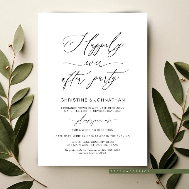 Invitación Elegante Script, Negro, Huida de Novios (Wedding Elopement Invitation, in Elegant Script, Party, Dinner and Dancing Invites)
