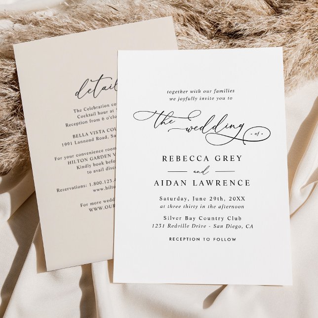 Invitación Elegante Script Neutral Rubor Todo En Un Boda (Subido por el creador)