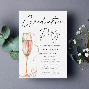 Invitación Elegante Script Partido de Graduación Blanco Negro