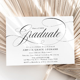 Invitación Elegante Script Partido de Graduación en Blanco y 