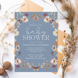 Invitación Elegante Script Periwinkle Wildflower Baby Shower
