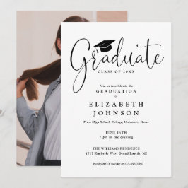 Invitación Elegante Script Photo Graduation Party
