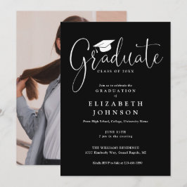Invitación Elegante Script Photo Graduation Party