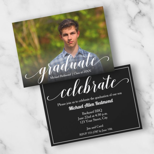 Invitación Elegante Script Photo Graduation Party (Subido por el creador)