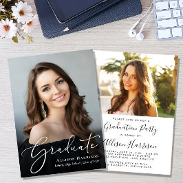 Invitación Elegante Script Photo Graduation Party