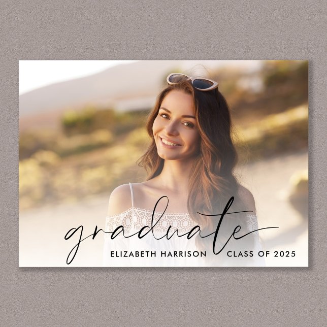 Invitación Elegante Script Photo Graduation Party (Cherish the milestone: share your graduate's achievement with a custom photo graduation invitation)