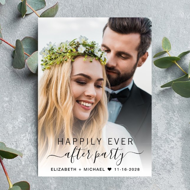 Invitación Elegante Script Photo Wedding (An chic Happily Ever After Party invitation for your wedding celebration)