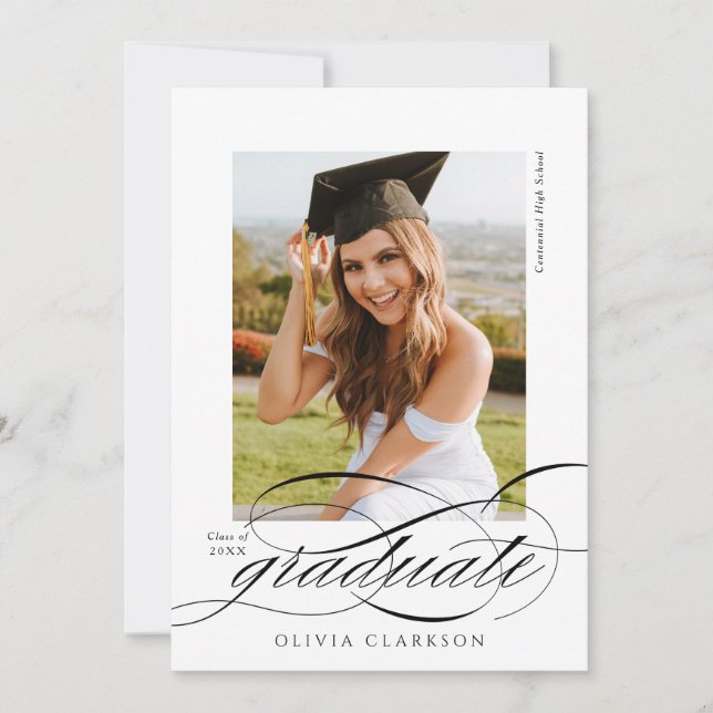 Invitación Elegante Script QR Code Photo Graduation Party (Anverso)