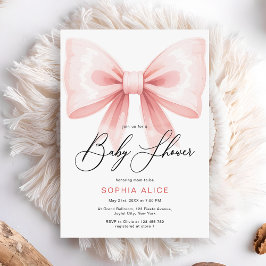 Invitación Elegante Script Rubor Coquette rosa Bow Baby Showe