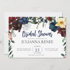 Invitación Elegante Script Rubor Marina Floral Bridal Ducha
