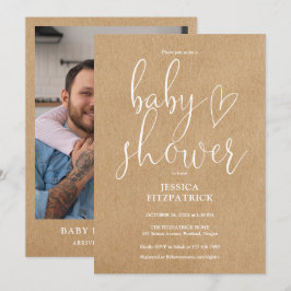 Invitación Elegante Script Rustic Kraft Photo Baby Shower