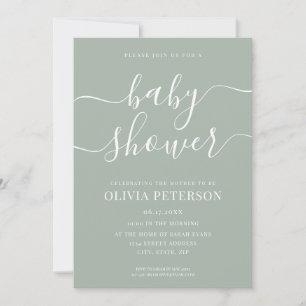 Invitación Elegante Script Sage Green Baby Shower