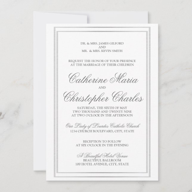 Invitación Elegante Script Silver Border Invite (Anverso)