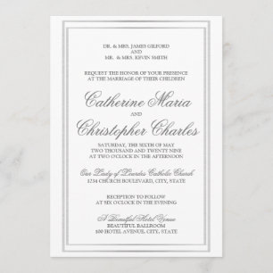 Invitación Elegante Script Silver Border Invite