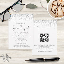 Invitación Elegante Script Silver Purpurina QR Boda de código