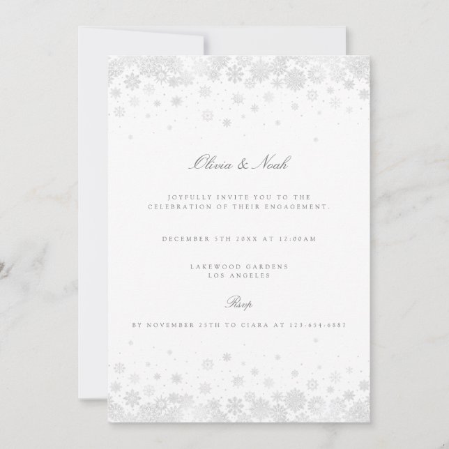 Invitación Elegante Script Snowflakes Engagement Inviation (Anverso)
