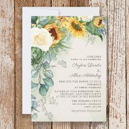 Invitación Elegante Script Sunflowers Eucalyptus Boda